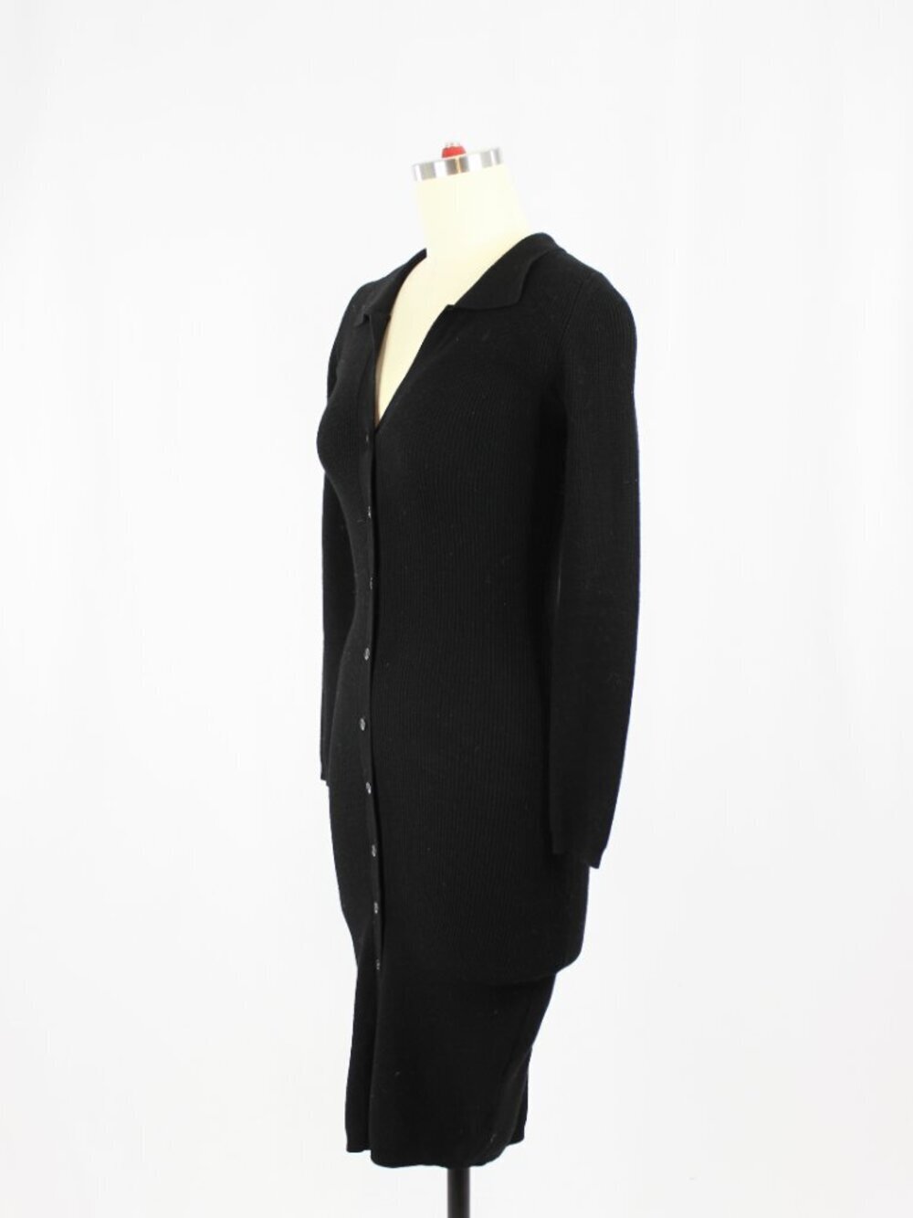 Aritzia WILFRED Cove Black Ribbed Knit V-Neck Long Sleeve Sweater Dress, Size XS - Picture 4 of 16
